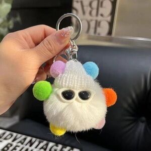 Colorful Pom Pom Keychain with Sunglasses